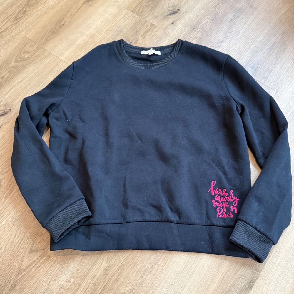 Maje Paris Black Embroidered Here & Away Viscose Sweatshirt Size 3 US Large